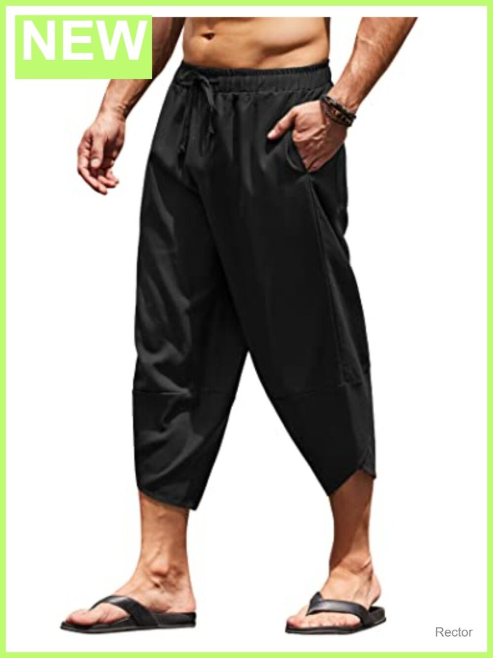 Mens Linen Harem Capri Pants Loose Fit Baggy Drawstring Yoga Beach Trousers